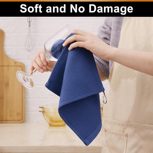 Homaxy 100% Cotton Dish Cloths - 6 Pack Waffle Weave Soft Absorbent Quick Dry Dish Towels - 12 x 12 Inches Navy Blue