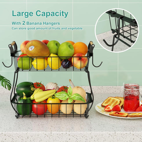 2 2 Countertop Counter ANTOPY Tier Fruit Basket with Banana Hangers, Fruit Vegetable Basket Bowl for Kitchen Metal Wire