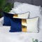 Navy Blue Beige Gold Leather Patchwork Velvet Throw Pillow Cover, Set of 2 Luxury Modern Home Decor Cushion Cover 12x20