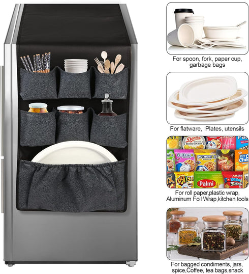 Mini Fridge Caddy Organizer Storage Bag, Over The Fridge Storage with 15 Extra Large Pockets for Daily Stuff (Black)