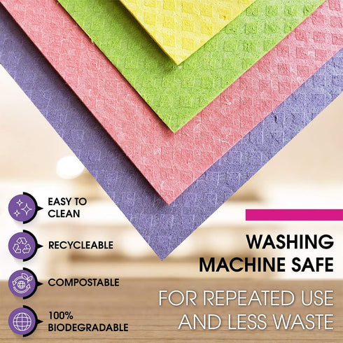 Swedish Dishcloths – Eco-Friendly Reusable Kitchen Towels – 10 Pack Cleaning Cloths for Dishes, Counters & Surfaces,