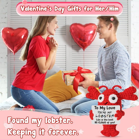 YUEYUQIU Anniversary Birthday Gifts for Her Him Grilfriend Boyfriend - to My Love Handmade Crochet Lobster, I Love You
