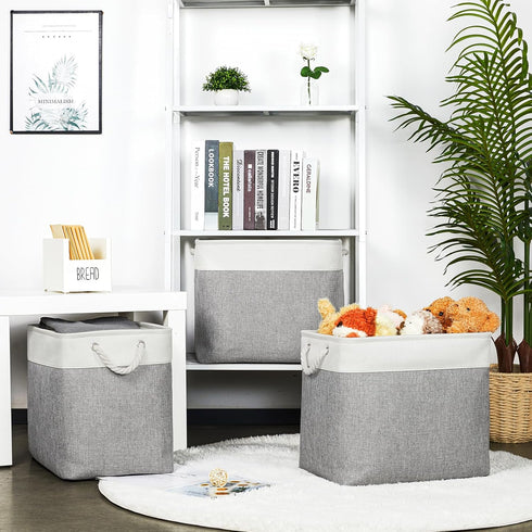 Bidtakay Extra Large Storage Baskets, 3-Pack Fabric Closet Organizers for Shelves, 17x12x15.1 inch, XL-White&Grey