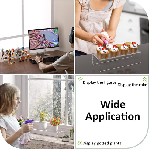 12x4.7x3 pack 2, 12x4.7x3 Inch Sezanrpt Acrylic Shelf Riser of Desktop Rectangular Acrylic Tray Pedestal Stand