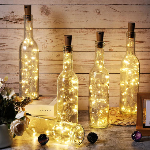 12 Sets 30 Decoration(375 ml,Warm Rtteri Small Empty Wine Bottles with Cork Lights Centerpiece and LED Battery Operated