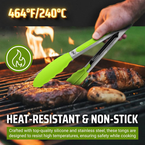 Kaluns Kitchen Tongs Set, Non Stick Silicone Tip Stainless Steel Tongs, Includes 7, 9, and 12 Inch Sizes