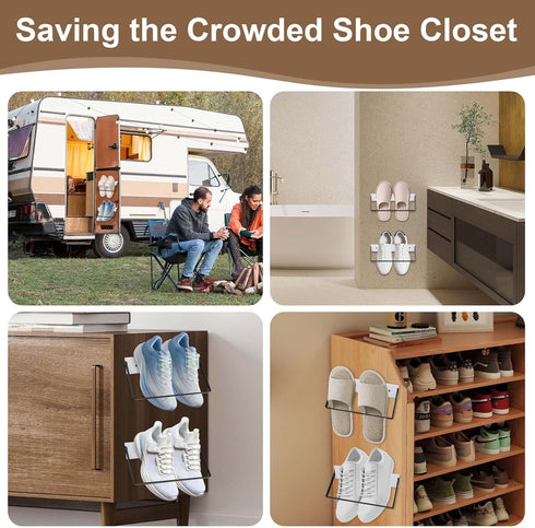 2-Pack Closet, SCUNDA Wall Mounted Shoe Rack, Wooden & Metal Foldable Shoe Rack - Space Saving Wall Shoe Holder