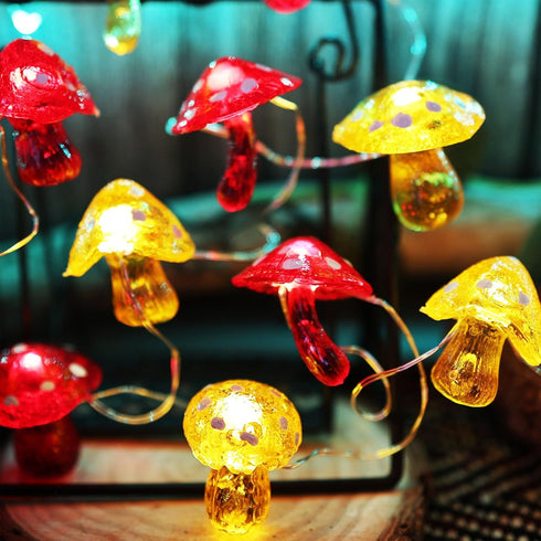 Lights-3D 7ft 20 Dimmer- JASHIKA Mushroom Dcor Fairy String Mushroom Lights USB Plug in or Battery Operated LED