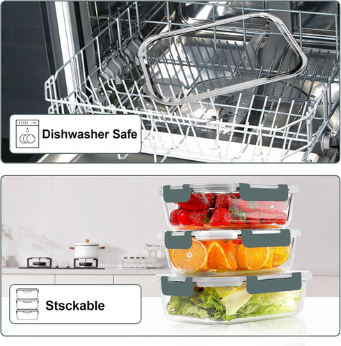 VERONES 10 Pack Glass Meal Prep Containers, Airtight Glass Lunch Containers, BPA-Free, for Microwave, Oven, Freezer &
