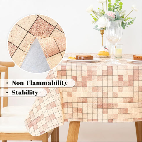 84X60 Inch FIFTY FEET Rectangle Tablecloth, Vinyl Tablecloth with Flannel Backing Waterproof Table Cloth, Spill Proof