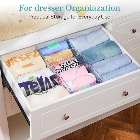 12 Pack 4" 10.2"-16.5" Vtopmart Drawer Dividers for Clothes, High Adjustable Expandable Dresser Drawer Organizer, Clear