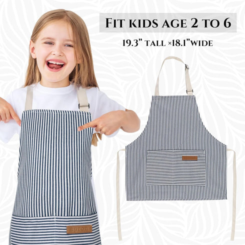 Stripes Kids Apron - Adjustable Kids Cooking Aprons with 2 Pockets, Cute Aprons for Boys and Girls Cooking