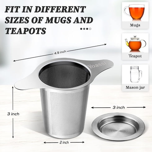 Extra Fine 18/8 Stainless Steel Tea Infuser Mesh Strainer with Double Handles for Steeping Loose Leaf Tea