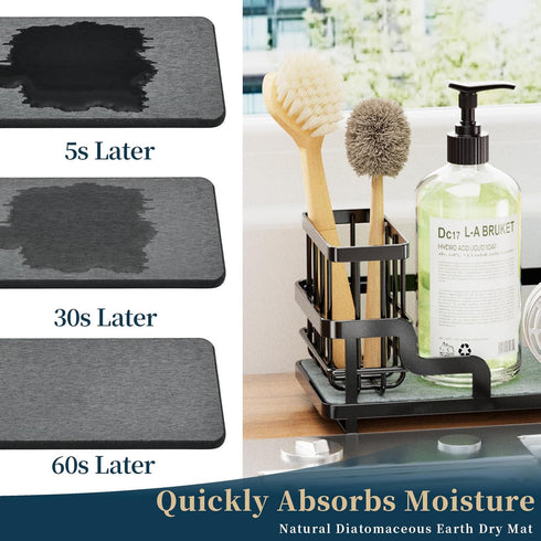 Counter Consumest Sponge Holder for Kitchen Sink - Sink Caddy Organizer with Water Absorbing Stone Tray, Detachable