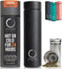 Pure Zen Tea Thermos with Infuser, Stainless Steel Leakproof Travel Mug for Hot and Cold Infusions, 15oz Black