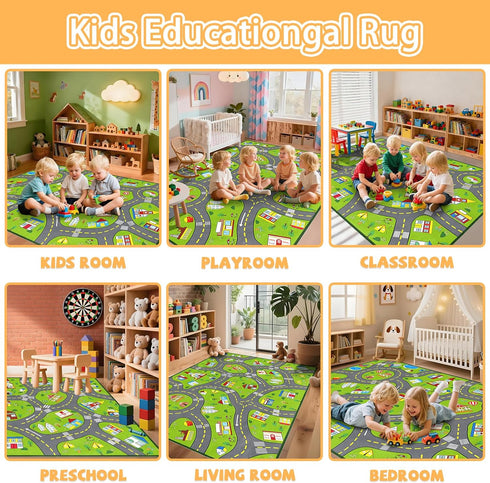 3x5 Car Play Rug City Life Traffic Road Kids Rug, Educational Road Carpet Kids Play Mat for Floor Nursery Toddler