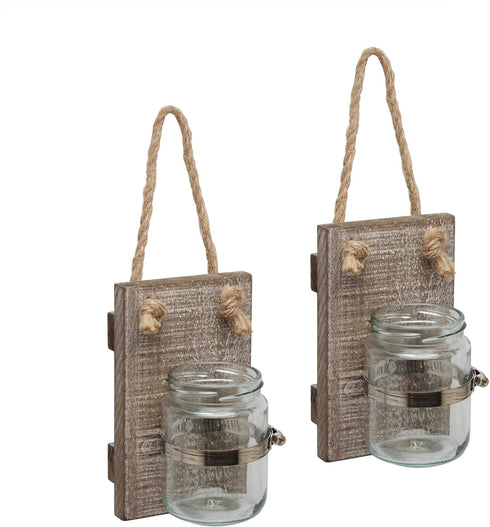 Stonebriar Rustic White Wash Wooden Mason Jar Wall Sconce Set with Hanging Loop