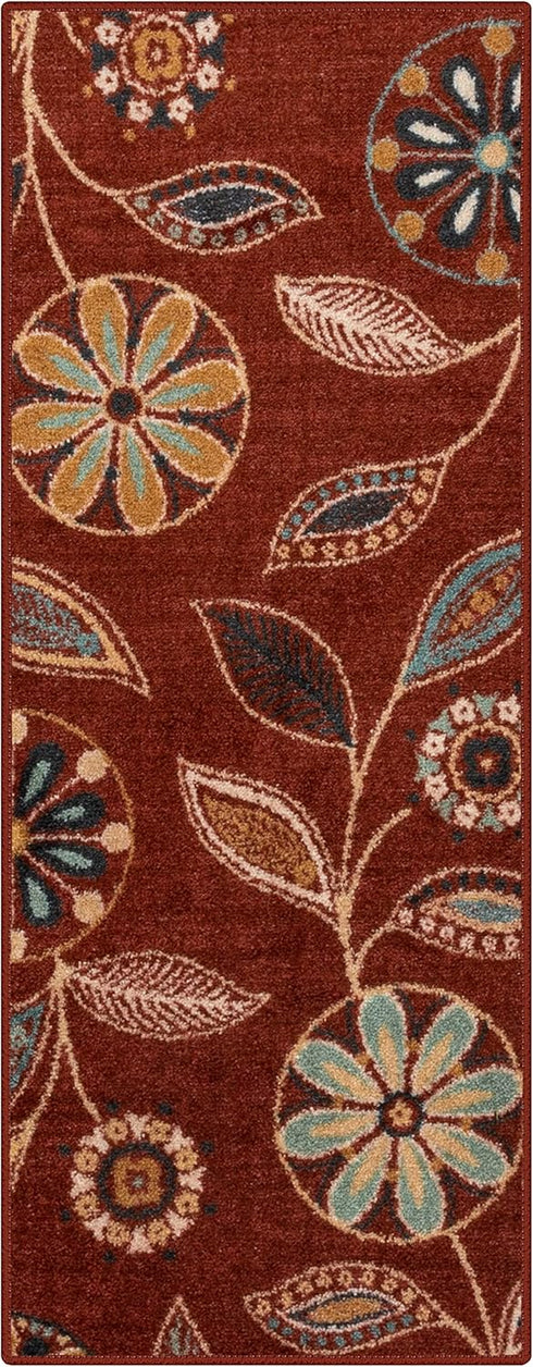 Maples Rugs Reggie Floral Runner Rug, Washable Non Slip Indoor Carpet for Kitchen, Hallway, Laundry Room, 1'8 x 5,