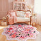 Macgace Pink Round Rug for Girls Bedroom, 5ft Machine Washable Floral Area Rugs
