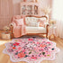 Macgace Pink Round Rug for Girls Bedroom, 5ft Machine Washable Floral Area Rugs