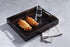 RAKYTO 16.5x12.5in Packaging Ottoman Tray, Acacia Wood Serving Tray with Metal Handles, Food Drinks Tray for Coffee