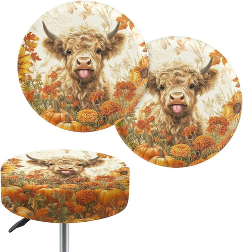 Kuiaobaty Fall Decorations Stool Covers Round 2 Pack Round Bar Stool Covers