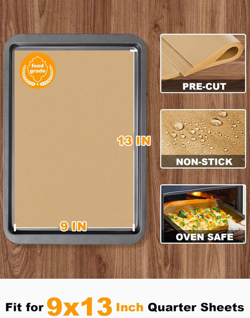 SMARTAKE 200 Pcs Parchment Paper Baking Sheets, 9x13 Inches Non-Stick Precut for Baking Grilling Air Fryer