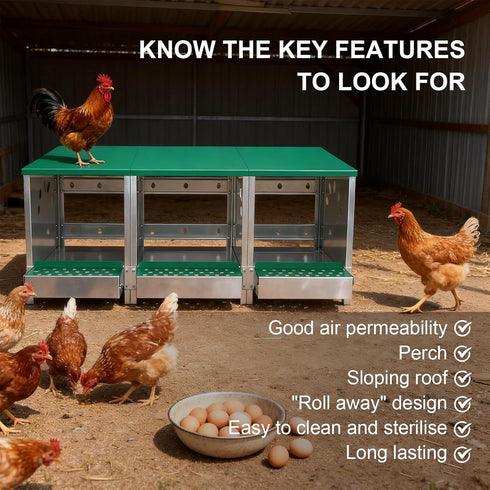 Luxurytex 3 Chicken Nesting Box Compartments - Wall Mount Metal Egg Laying Nest Box for Chicken Coop, Easy to Assemble