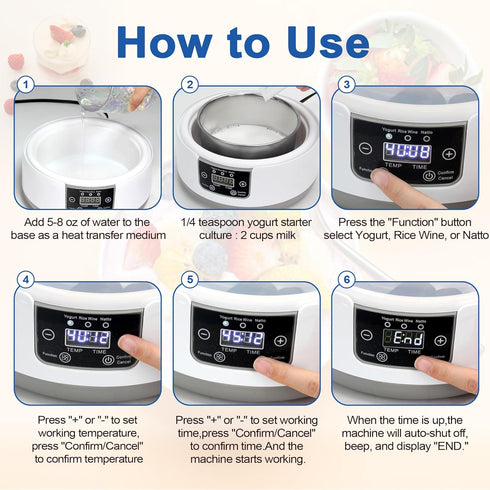 YQQKRCB Temp(32C-45C/90F-113F)&Time(1-42h) Countdown,LED Display,304 (1.2 Automatic Yogurt Maker with Adjust BPA-free