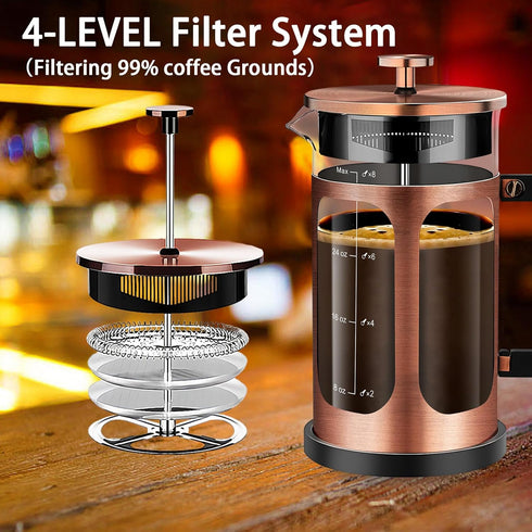 French Press Coffee Maker (34oz 1Quart 5-6Cup), with 4 Filters System, Borosilicate Glass, Cold Brew Coffee Tea Pot