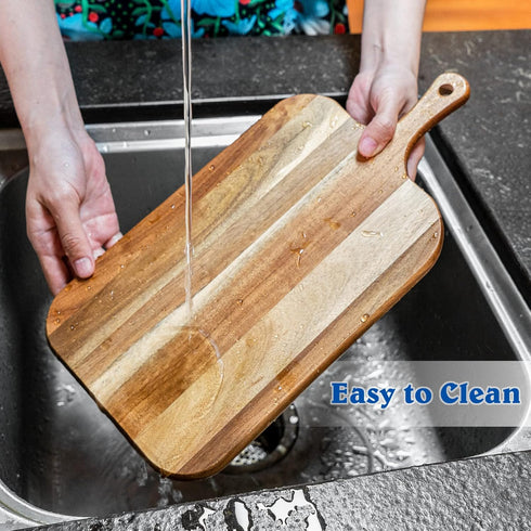 Acacia Wood Serving Board, Cutting Board with Handle, Wooden Cheese Board, Charcuterie Board for Food, 15x7.5x0.6 Inch