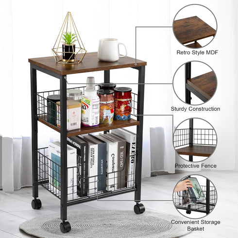 3-Tier Hadulcet Small End Table, Side Table with Storage Basket, Industrial Style Side End Table for Living Room