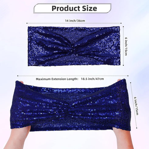 Poise3EHome Sequin Chair Sashes - Navy Blue Folding Chair Covers Bow for Wedding Party Reception Decorations, 10 PCS