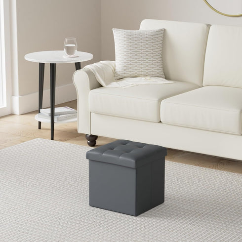 2 Pack, 13x12x12 Inches 260 lb, LotFancy Storage Ottoman, Foldable Foot Rest Stool, Small Leather Bench with Storage