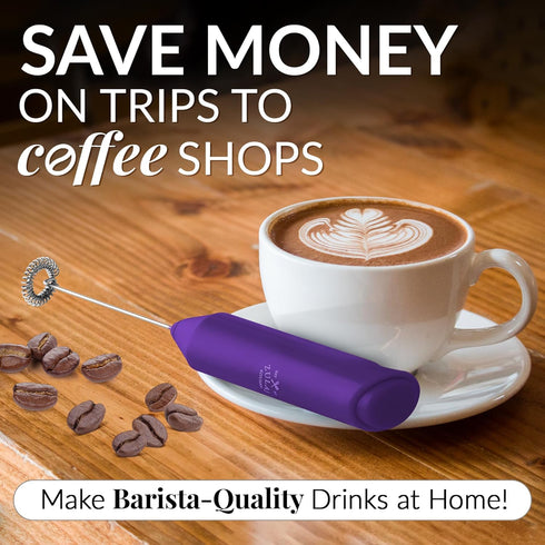 Zulay Kitchen Powerful Milk Frother Wand, Mini Handheld Stainless Steel Drink Mixer for Coffee