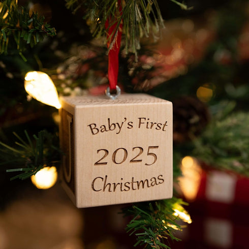 Palmetto Wood Shop Baby’s First Christmas Ornament - Laser Engraved Baby Block, Personalized Christmas Gift, Solid Wood