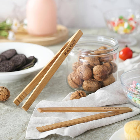 2PCS Reusable Toaster Tongs, Kaloo 8 inch Wooden Cooking Tongs, Multipurpose Bamboo Tongs for Fruits, Bread, Pickles