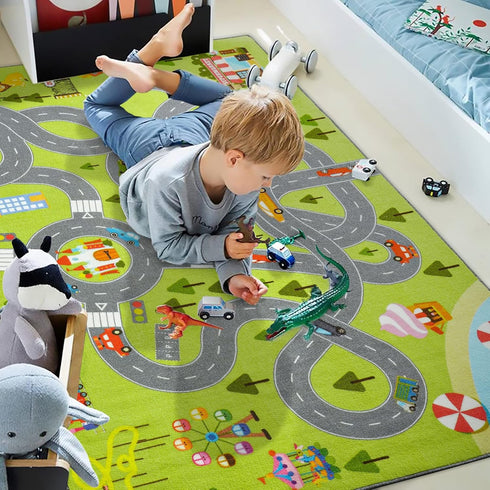 4x6 HOMORE Kids Play Mat Rug, Fun and Educational City Play Rug for Hot Wheels Track Racing, Kids Carpet Playmat Area