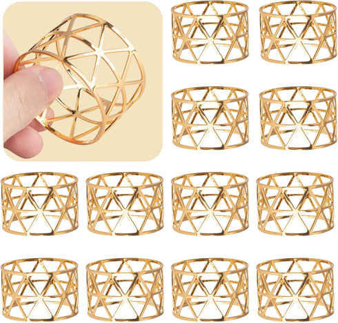 12PCS Gold Napkin Rings Set, Holiday Napkin Holders for Dining, Anniversary, Birthday, Wedding Table Decoration