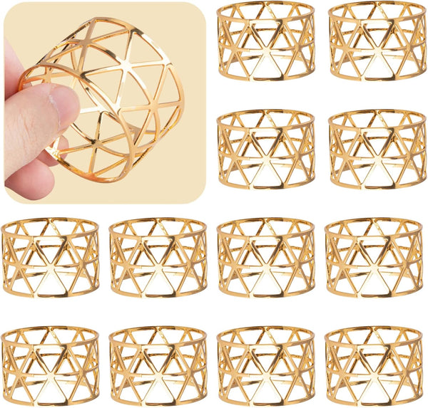 12PCS Gold Napkin Rings Set, Holiday Napkin Holders for Dining, Anniversary, Birthday, Wedding Table Decoration