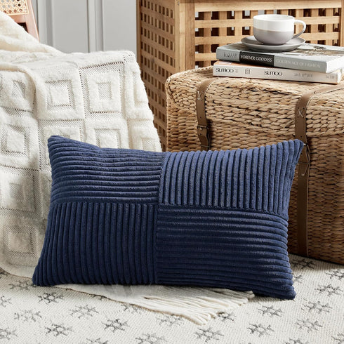 Fancy Homi Navy Blue Lumbar Decorative Throw Pillow Covers 16x32 Inch for Living Room