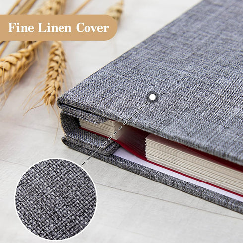 Large Photo Album by potricher - Self Adhesive Linen Cover, 40 Blank Pages, Magnetic DIY Scrapbook (Gray, 13.2x12.8