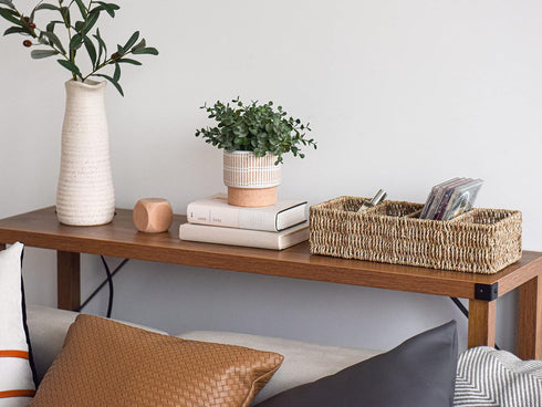 StorageWorks Small Baskets for Organizing, Handwoven Seagrass Baskets with 4 Sections, 2 Pack for Shelves, Pantry,