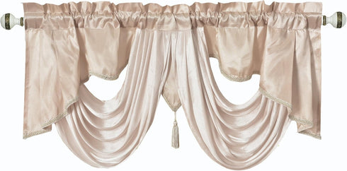 GOHD Valarie Fancy Window Valance, 54 x 18, Taffeta Fabric with Soft Satin Swag, Coffee