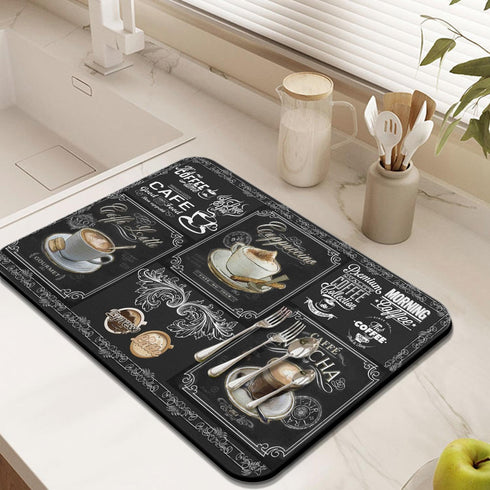 Kuyig Home Countertop Counter 24inx18in Coffee Bar Mat Accessories for Super Absorbent Anti-Slip Silicone Flower Dish