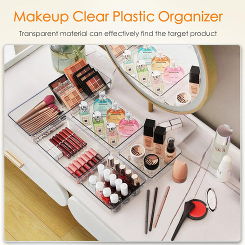 Criusia Drawer Organizer, 10 Pack Large Clear Plastic Organizers Set, Versatile Bathroom and Vanity Drawer Storage