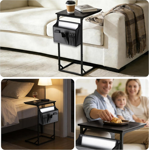 C Shaped End Table for Couch, Small Side Table for Living Room & Bedroom, Slide Under Sofa Table for Laptop, Coffee