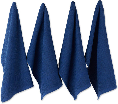 DII Basic Terry Collection Waffle Dishtowel Set, 4 Piece, Solid Nautical Blue, 15x26