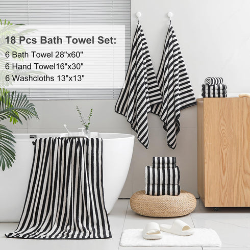 18 Set, 6 6 6 Set Smuge Pcs Bath Towel Include Bath Towel Sheets, Hand Towels and Washcloths - Highly Absorbent Quick