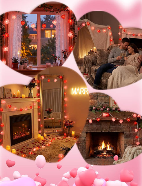 8.5FT 14 IP44 Heart String Lights Plug in, Valentine Lights Indoor & Outdoor, Red Pink Heart Shaped String Lights